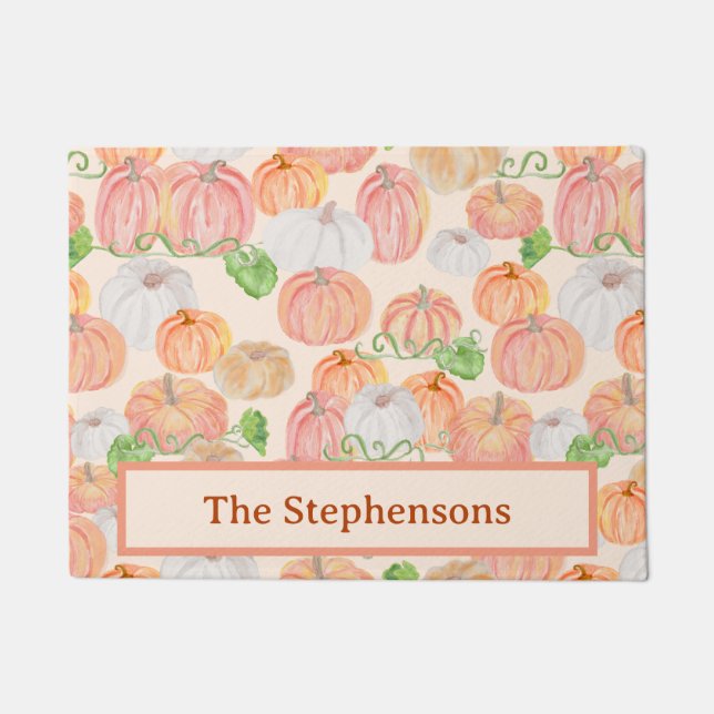 Schattigee Waterverf Pompoen Patch aangepaste naam Deurmat (Voorkant)