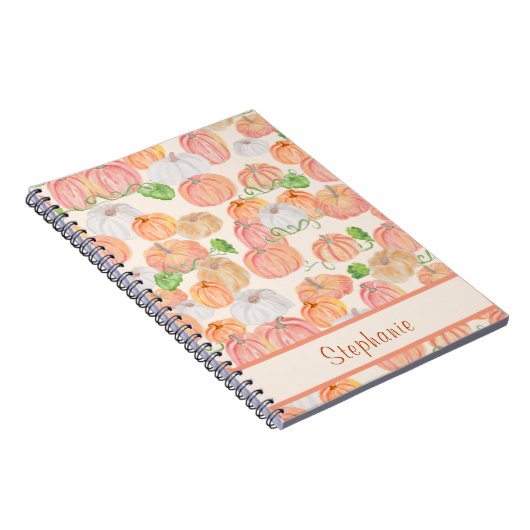 Schattigee Waterverf Pompoen Patch aangepaste naam Notitieboek (Rechterzijde)