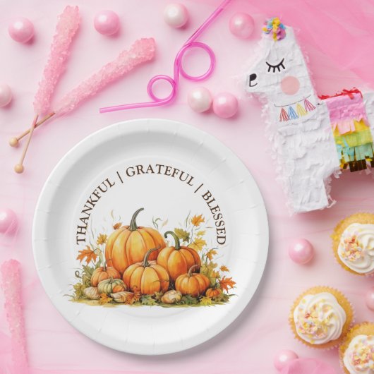 Schattigee Waterverf pompoenen dankbaar dankbaar d Papieren Bordje (Feest)