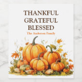 Schattigee Waterverf pompoenen dankbaar dankbaar d Wijn Etiket (Enkel label)