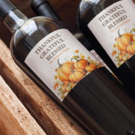 Schattigee Waterverf pompoenen dankbaar dankbaar d Wijn Etiket