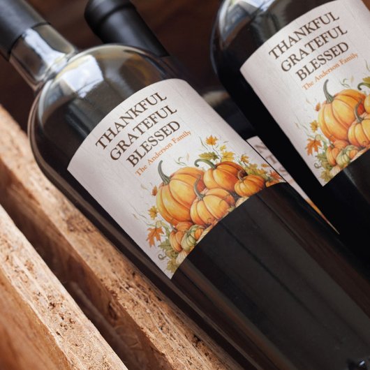 Schattigee Waterverf pompoenen dankbaar dankbaar d Wijn Etiket