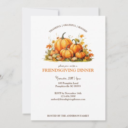 Schattigee Waterverf pompoenen Friendsgiving Thank Kaart (Voorkant)