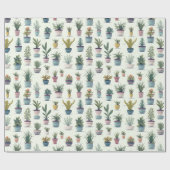 Schattigee Waterverf Potted Planten Cadeaupapier (Vlak)