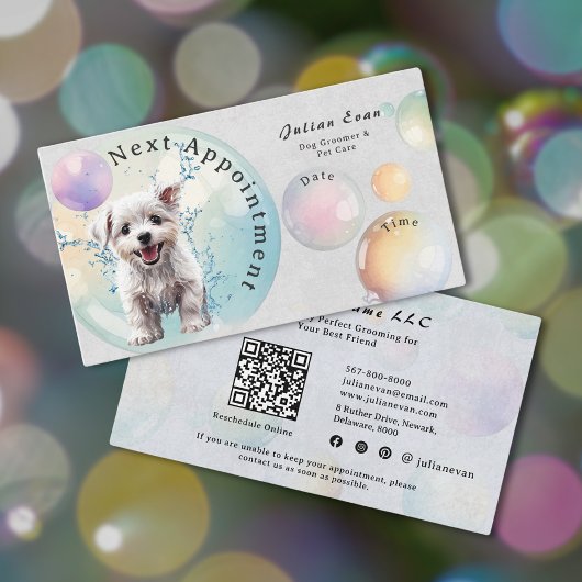 Schattigee Waterverf Puppy Bubble Suds Dog Groomer Afsprakenkaartje