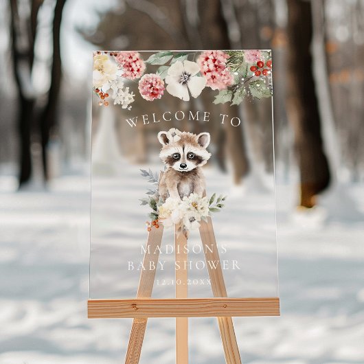 Schattigee Waterverf Raccoon Baby shower Welkom Acryl Bord