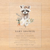 Schattigee Waterverf Raccoon Winter Baby shower Acryl Uitnodigingen (Voorkant)