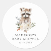 Schattigee Waterverf Raccoon Winter Baby shower Ronde Sticker (Voorkant)