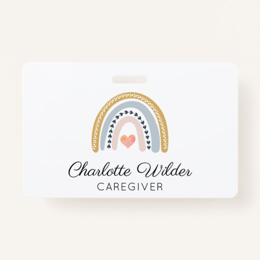 Schattigee Waterverf Rainbow Caregiver Visitekaart Badge (Voorkant)
