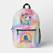 Schattigee Waterverf Rainbow Eenhoorn Monogram Naa Bedrukte Rugzak (Voorkant)