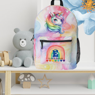 Schattigee Waterverf Rainbow Eenhoorn Monogram Naa Bedrukte Rugzak