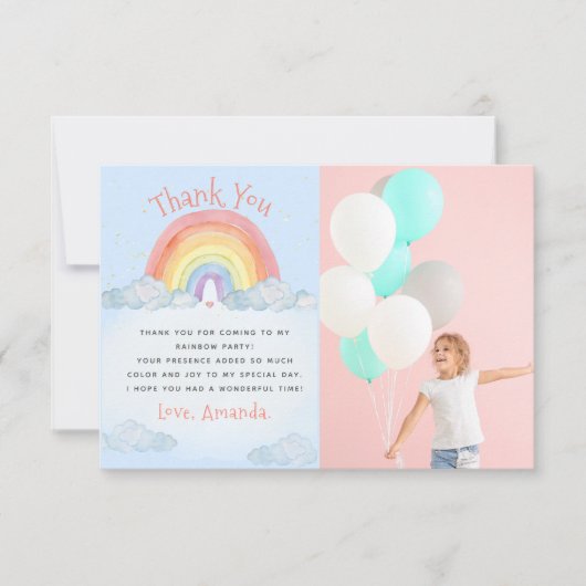 Schattigee Waterverf Rainbow verjaardagsfeestje fo Bedankkaart (Voorkant)