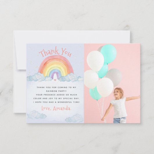 Schattigee Waterverf Rainbow verjaardagsfeestje fo Bedankkaart (Voorkant)