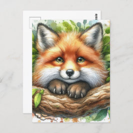 Schattigee Waterverf Red Fox Briefkaart