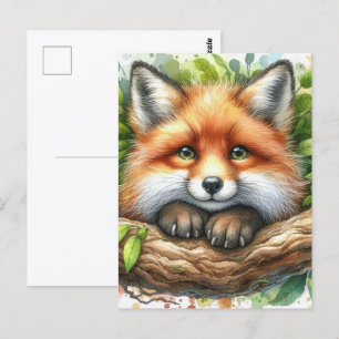 Schattigee Waterverf Red Fox Briefkaart