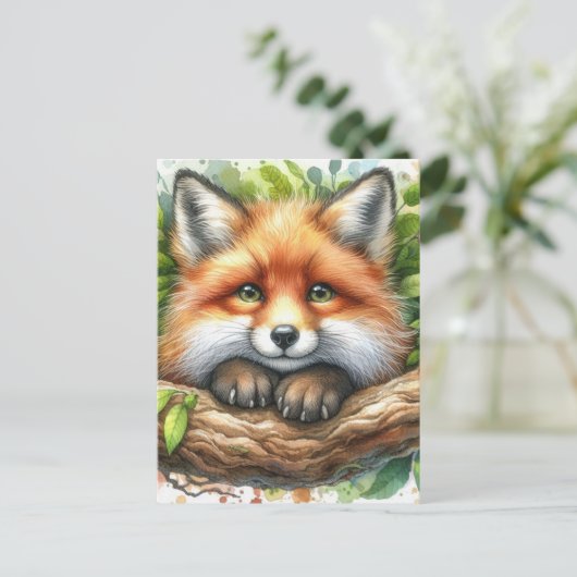 Schattigee Waterverf Red Fox Briefkaart (Staand voorkant)