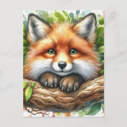 Schattigee Waterverf Red Fox Briefkaart (Voorkant)