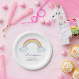 Schattigee Waterverf Regenboog Baby shower Papieren Bordje