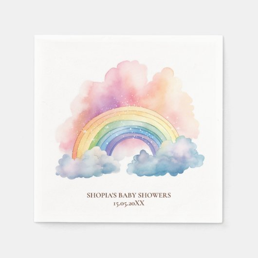 Schattigee Waterverf Regenboog Baby shower Servet (Voorkant)