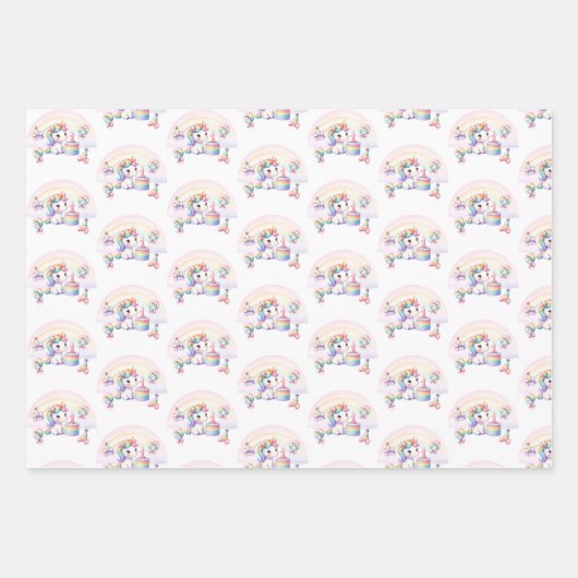 Schattigee Waterverf Regenboog Eenhoorn Meisje 1e  Inpakpapier Vel (Voorkant)