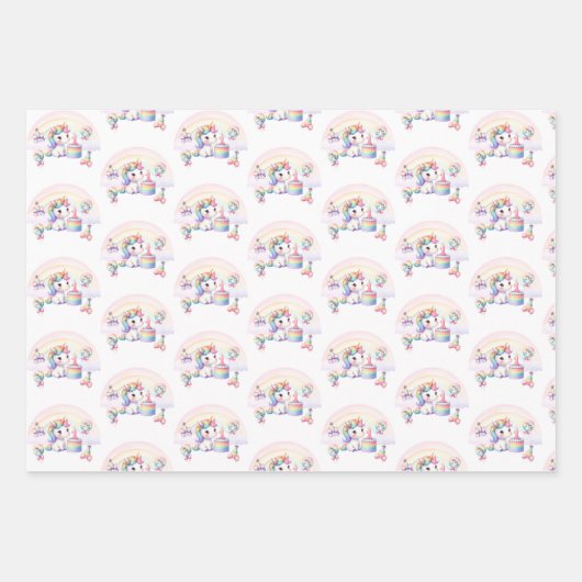 Schattigee Waterverf Regenboog Eenhoorn Meisje 1e  Inpakpapier Vel (Voorkant 3)