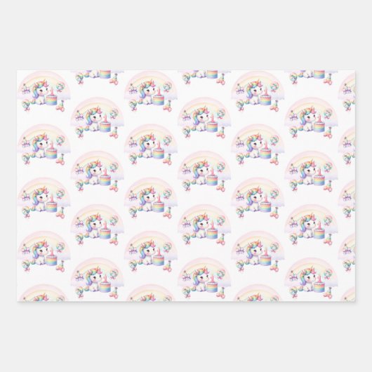 Schattigee Waterverf Regenboog Eenhoorn Meisje 1e  Inpakpapier Vel (Voorkant 2)