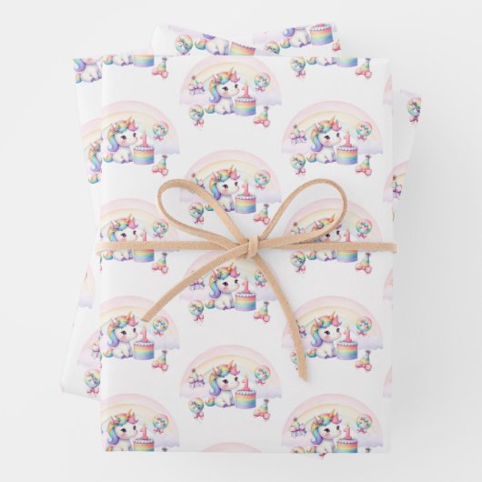 Schattigee Waterverf Regenboog Eenhoorn Meisje 1e  Inpakpapier Vel (In situ)