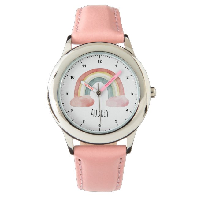 Schattigee Waterverf regenboog gepersonaliseerd Horloge (Voorkant)