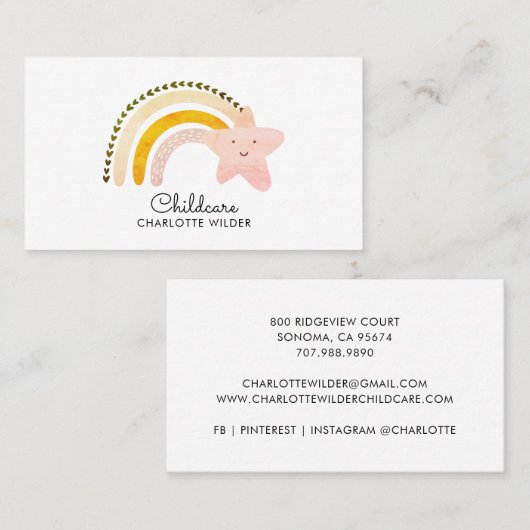 Schattigee Waterverf regenboog kinderopvang Visitekaartje (Voorkant / Achterkant)