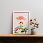 Schattigee Waterverf regenboog meisje Kinder kamer Poster