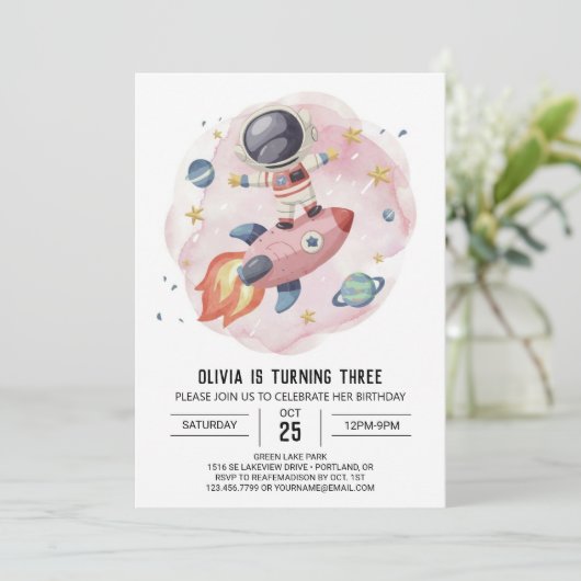 Schattigee Waterverf reis astronaut verjaardag Kaart (Staand voorkant)