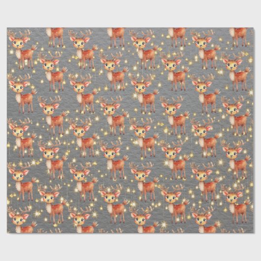 Schattigee Waterverf Rendier Christmas Steel Grey Cadeaupapier (Vlak)