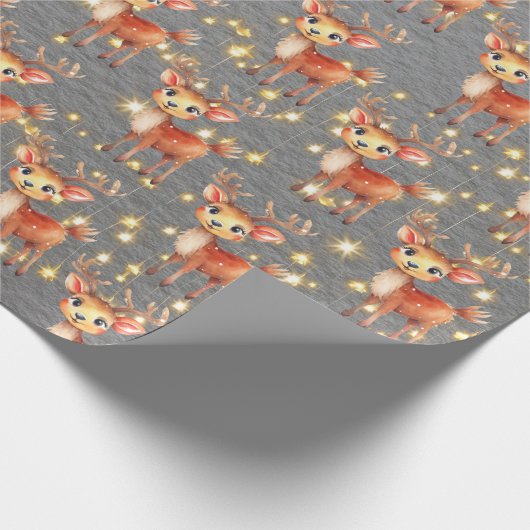 Schattigee Waterverf Rendier Christmas Steel Grey Cadeaupapier (Hoek)