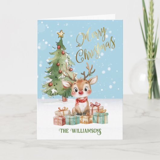 Schattigee Waterverf rendier kerstboom Kaart (Voorkant)