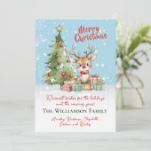 Schattigee Waterverf rendier kerstboom Kaart (Staand voorkant)