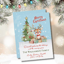 Schattigee Waterverf rendier kerstboom Kaart