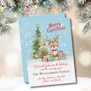 Schattigee Waterverf rendier kerstboom Kaart