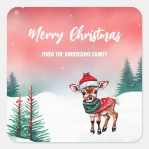 Schattigee waterverf rendier Kerstfeest kind Vierkante Sticker