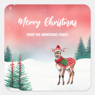Schattigee waterverf rendier Kerstfeest kind Vierkante Sticker
