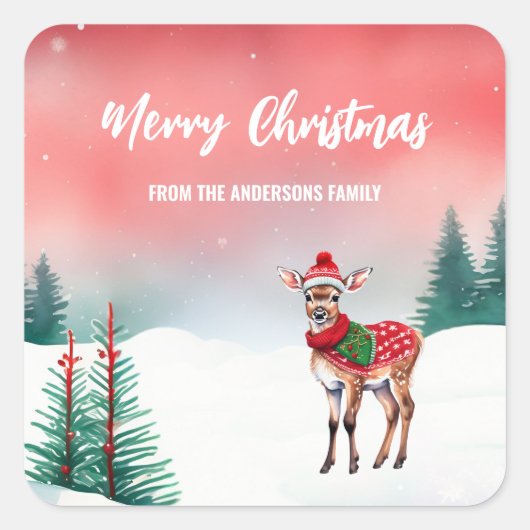 Schattigee waterverf rendier Kerstfeest kind Vierkante Sticker (Voorkant)