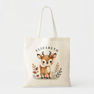 Schattigee Waterverf Rendier Meisje Custom Naam Tote Bag