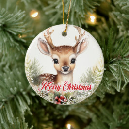 Schattigee waterverf rendieren met hulstbessen keramisch ornament