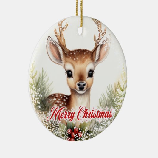 Schattigee waterverf rendieren met hulstbessen keramisch ornament (Rechts)