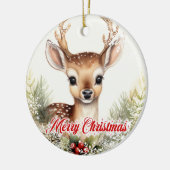 Schattigee waterverf rendieren met hulstbessen keramisch ornament (Links)