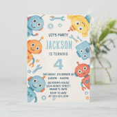 Schattigee Waterverf Robot Kids Verjaardagsuitnodi Kaart (Staand voorkant)