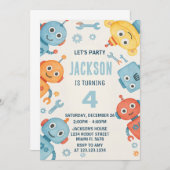 Schattigee Waterverf Robot Kids Verjaardagsuitnodi Kaart (Voorkant / Achterkant)