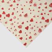 Schattigee Waterverf Rode Harten op Beige Tissuepapier (Detail)