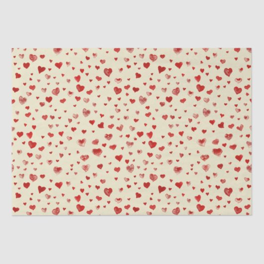 Schattigee Waterverf Rode Harten op Beige Tissuepapier (Voorkant)