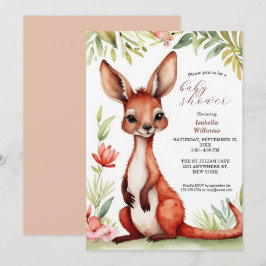 Schattigee Waterverf Rode Kangoeroe Baby shower Kaart