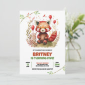 Schattigee Waterverf Rode Panda Verjaardagsuitnodi Kaart (Staand voorkant)